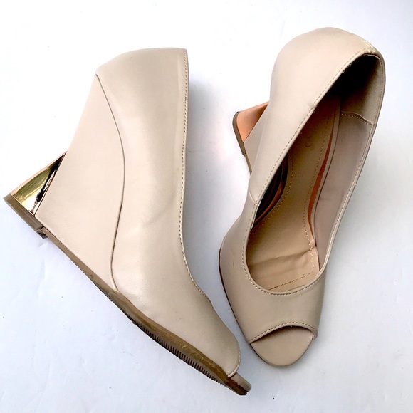 Vintage Bamboo Nude Rose Gold Peep Toe Wedge Heel - Picture 6 of 8